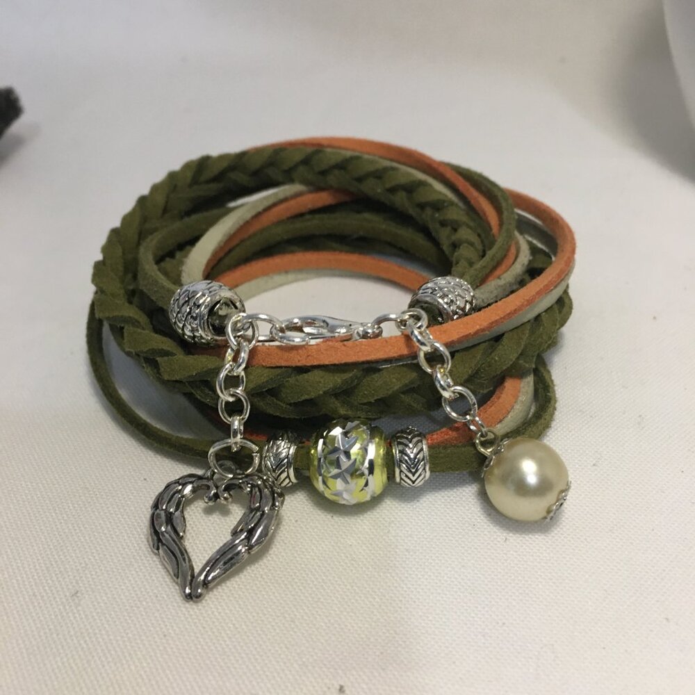 Triple‑Wrap Faux Suede Charm Bracelet – Handmade Boho Layered Wrap Bracelet
